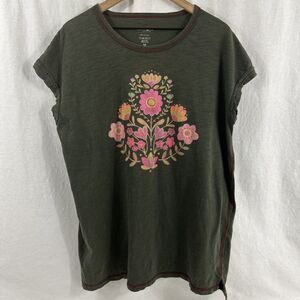 Natural Life Green Floral Boho Forest Short Sleeve TShirt Womens Size M Artsy